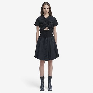 Women's Short Sleeve Ruched Drawstring V-Neck Crop Top