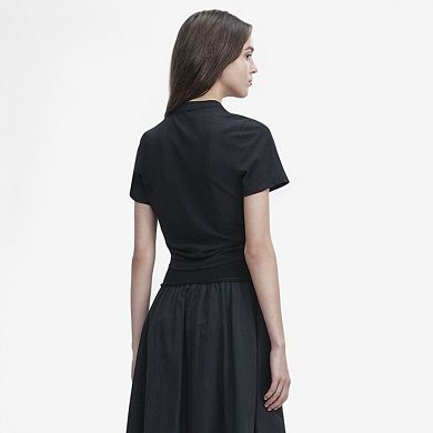 Women's Short Sleeve Ruched Drawstring V-Neck Crop Top