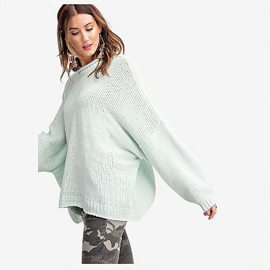 Women's Oversized Knit Sweater with Drop Shoulders and Ribbed Hem