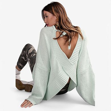 Women's Oversized Knit Sweater with Drop Shoulders and Ribbed Hem