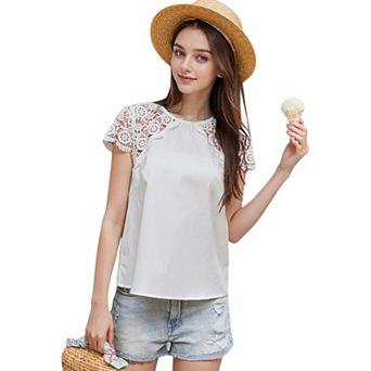 Women's Lace Raglan Sleeve Light Short Sleeve Blouse