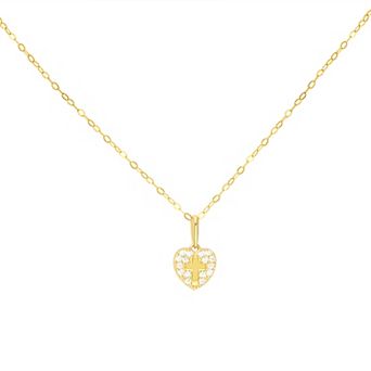 Charming Girl Kids' 14k Gold Heart & Cross Pendant Necklace