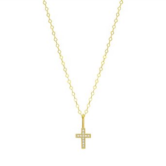 Charming Girl Kids 10k Gold Cubic Zirconia Mini Heart & Cross Pendant Necklace