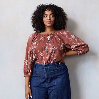 Plus Size LC Lauren Conrad Raglan Sleeve Button Front Peasant Top