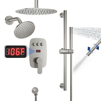 12inch Dual Showerhead Temperature Display Shower System with 2 in 1 Slider Bar Shower Handheld