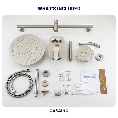 12inch Dual Showerhead Temperature Display Shower System with 2 in 1 Slider Bar Shower Handheld