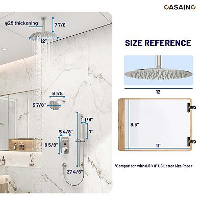 12inch Dual Showerhead Temperature Display Shower System with 2 in 1 Slider Bar Shower Handheld