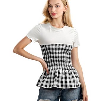 Women's Picnic Date Smocked Detail Peplum T-Shirt