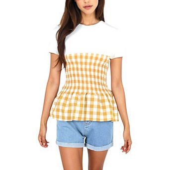 Women's Picnic Date Smocked Detail Peplum T-Shirt