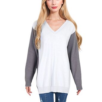 Women's V-Neck Patchwork Multicolor One Shoulder Sweater