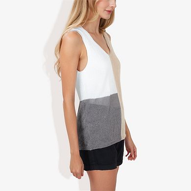 Women's V-Neck Color Block Sleeveless Sweater Top Lightweight Knit Design