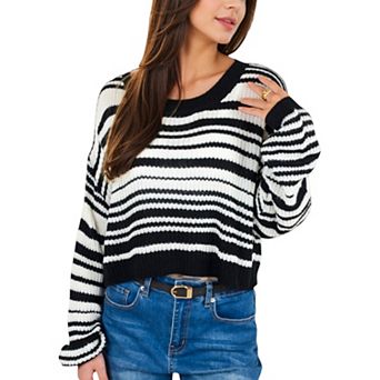 Women's Striped Knit Sweater with Long Sleeves and Relaxed Fit