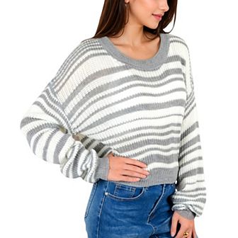 Women's Striped Knit Sweater with Long Sleeves and Relaxed Fit