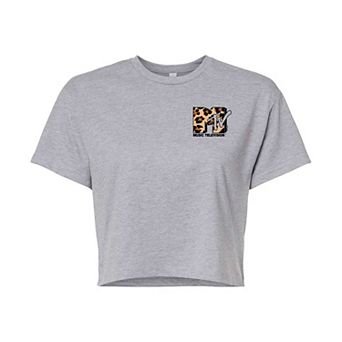 Juniors' MTV Leopard Art Cropped Tee