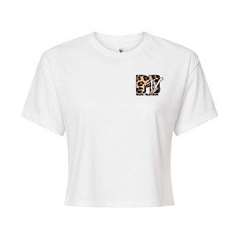 Juniors' MTV Leopard Art Cropped Tee