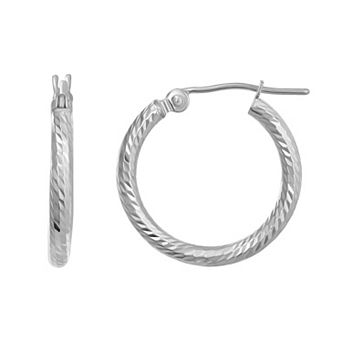 Taylor Grace 10k White Gold Diamond Cut Hoop Earrings