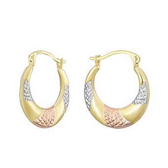 Forever 14K 14k Gold Tri-Tone Diamond Cut Twist Hoop Earrings