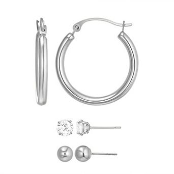 Taylor Grace 10k Gold 3-Pair Cubic Zirconia Stud & Hoop Earring Set
