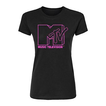 Juniors' MTV Pink Logo Fitted Tee