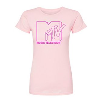 Juniors' MTV Pink Logo Fitted Tee