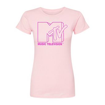 Juniors' MTV Pink Logo Fitted Tee