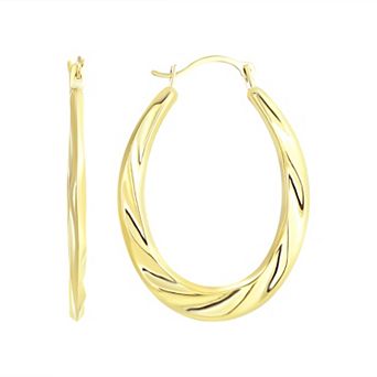 Forever 14K Fluted Oval Hoop Earrings