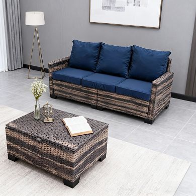2 - Piece Outdoor PE Wicker Double Loveseat with Storage Coffee Table