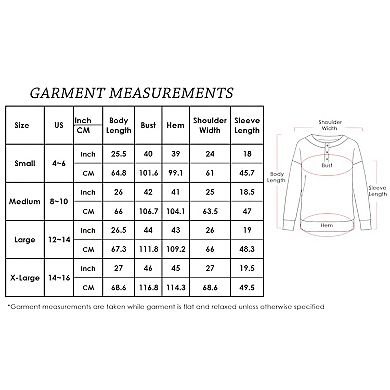 Women's Long Sleeve Henley Pullover with Button Detail and Ribbed Cuffs