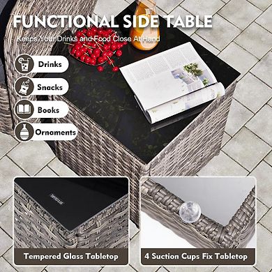 7-Piece PE Wicker Patio Set Swivel Rockers Ottoman 3-Seat Sofa Table All-Weather Conversation Set