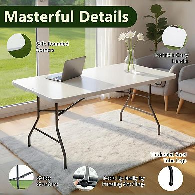 6-Foot Bi-Fold Folding Table - Heavy Duty Indoor Outdoor Plastic Banquet Table