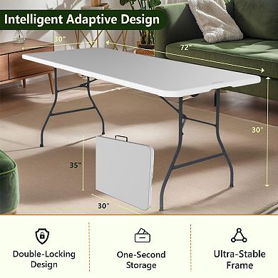 6-Foot Bi-Fold Folding Table - Heavy Duty Indoor Outdoor Plastic Banquet Table