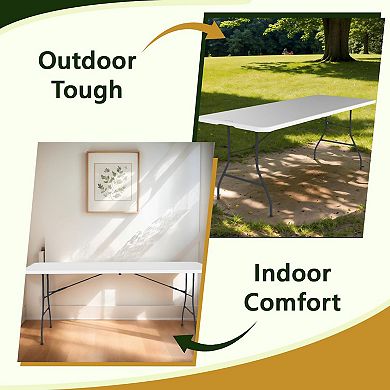 6-Foot Bi-Fold Folding Table - Heavy Duty Indoor Outdoor Plastic Banquet Table