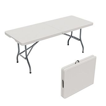 6-Foot Bi-Fold Folding Table - Heavy Duty Indoor Outdoor Plastic Banquet Table