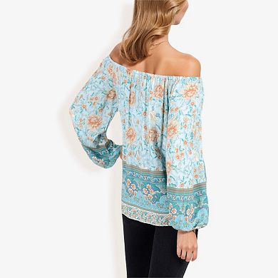 Women's Off Shoulder Floral Print Long Sleeve Bohemian Blouse