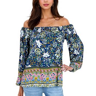 Women's Off Shoulder Floral Print Long Sleeve Bohemian Blouse