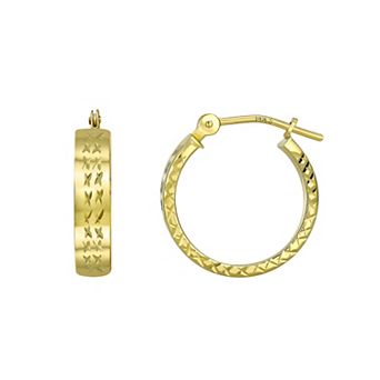 Forever 14K 14k Gold 15mm Diamond Cut Hoop Earrings