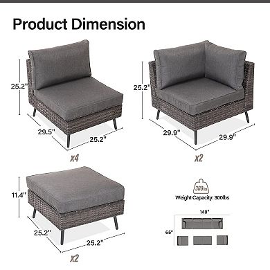 8 Piece Outdoor Sectional Sofa PE Rattan Patio Conversation Sets All Weather Furniture Set