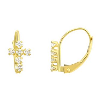 Forever 14K 14k Gold Cubic Zirconia Cross & Leverback Earrings