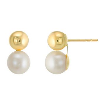Forever 14K 14k Gold Freshwater Cultured Pearl & Gold Ball Stud Earrings