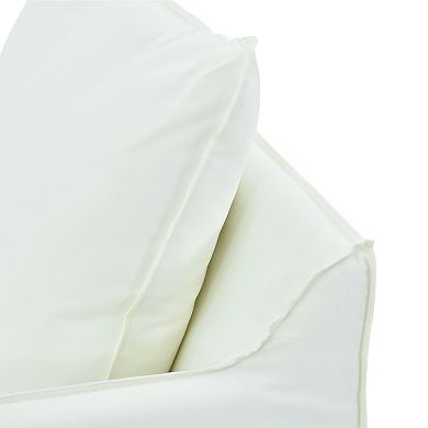 4 Piece Outdoor Conversation Set Modern Patio Furniture with Cushions and Wooden Coffee Table