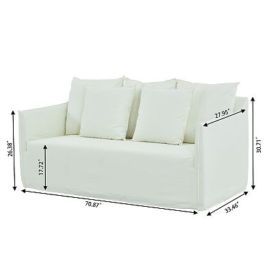 4 Piece Outdoor Conversation Set Modern Patio Furniture with Cushions and Wooden Coffee Table