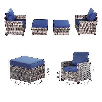 4 Pieces Rattan Seating Set with Ottomans for Garden Backyard or Patio