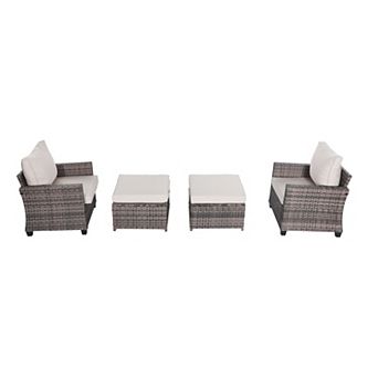 4 pc Rattan Seating Set with Ottomans for Garden Backyard or Patio