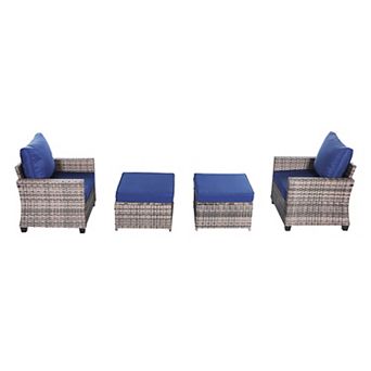 4 pc Rattan Seating Set with Ottomans for Garden Backyard or Patio