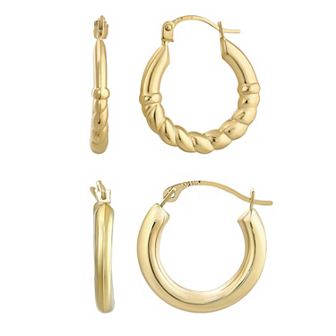 Forever 14K 14k Gold 2-Pair Hoop Earring Set