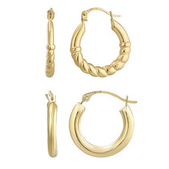 Forever 14K 14k Gold 2-Pair Hoop Earring Set