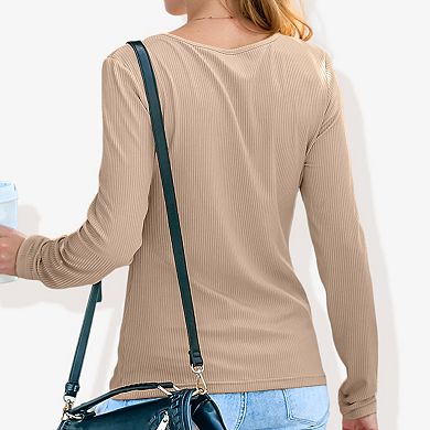 Women's Solid Color Long Sleeve V-Neck T-Shirt Tops