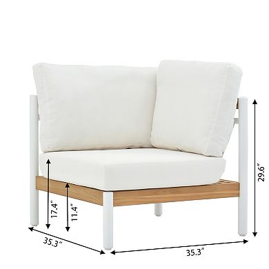 6 Piece Outdoor Sectional Set Modern Patio Furniture with White Cushions and Teak Wood