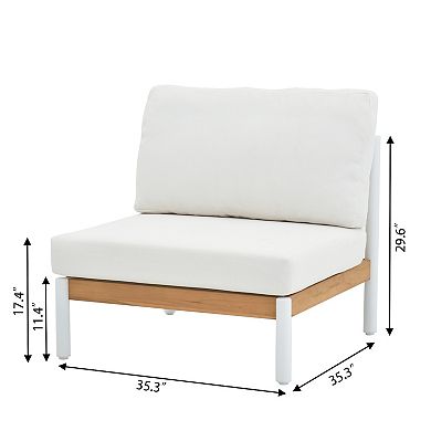 6 Piece Outdoor Sectional Set Modern Patio Furniture with White Cushions and Teak Wood