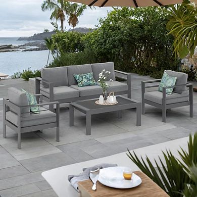 Square Tube 4-Piece Aluminum Patio Sofa Set with Washable Cushions